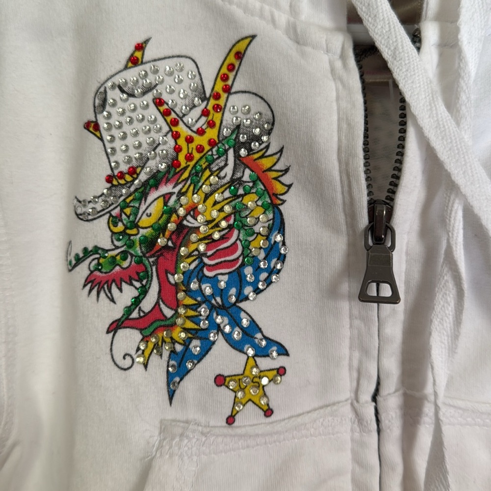 NWT 2T WHITE ED HARDY HOODIE SWEATSHIRT WITH BLING - Picture 5 of 7